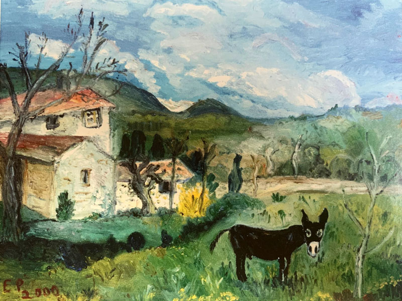 Eva Pankok - Mich betrachtender Esel (Provence), 2000 (Oel auf Leinwand).jpg