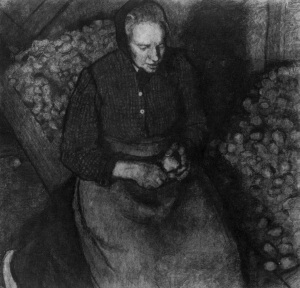 Otto Pankok - Kohlezeichnung 'Sitzende Kartoffelschälerin' 1913 102 x 109 cm